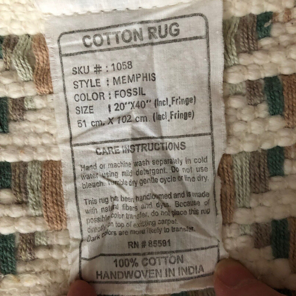 Flat Handwoven Rug Cotton Neutral Memphis Fossil India Dhurrie 19x33" Vintage - Picture 8 of 10